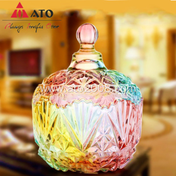 Colorful Glass Candy Jar With Glass Lid